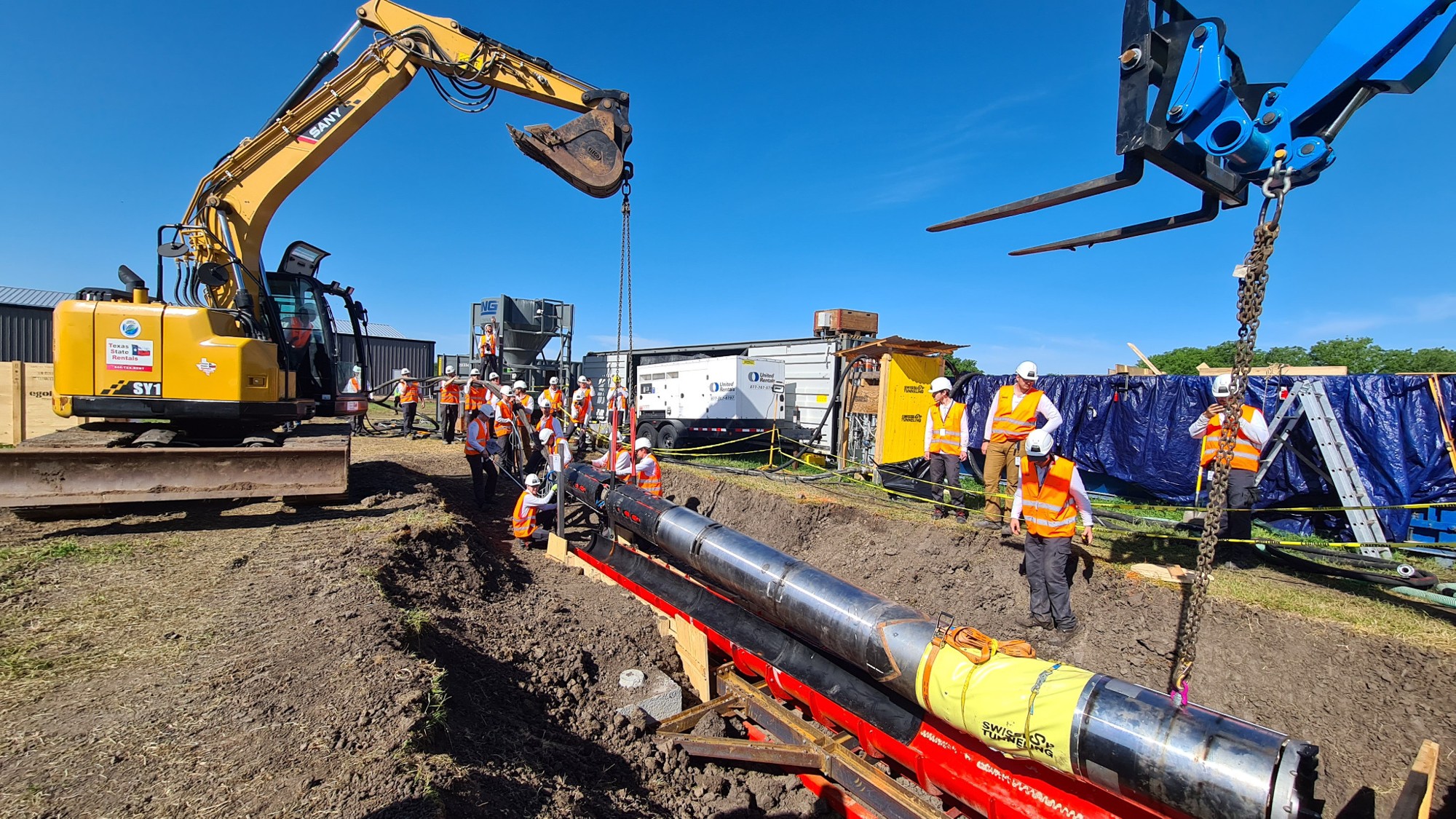 Swissloop Tunneling machine being lowered onto the launching platform at the competition site